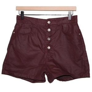 Zara Red Coated High Rise Button Fly Shorts